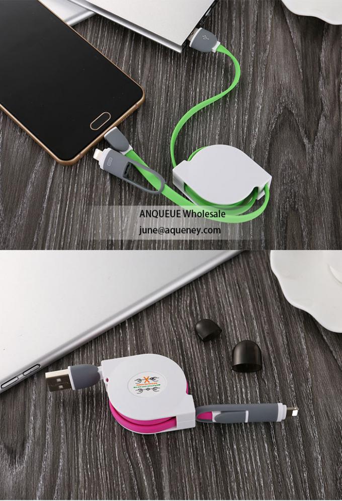 Portable 2 in 1 Retractable USB Cable Reel Universal Mobile Phone