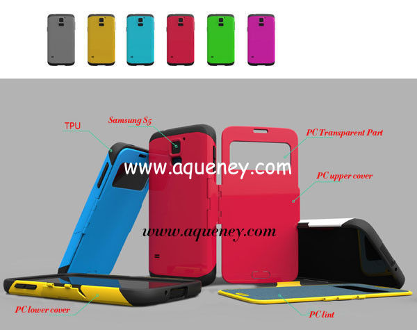 New SAM S5 case, mobile phone cover for Samsung S5 (PC+TPU+lint+transparent framework)