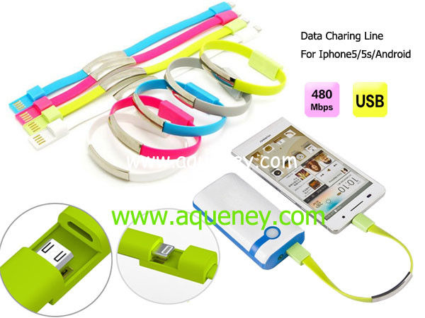 Wholesale USB2.0 Date charing Line with wristband for Iphone5, 5S, Android mobile phone