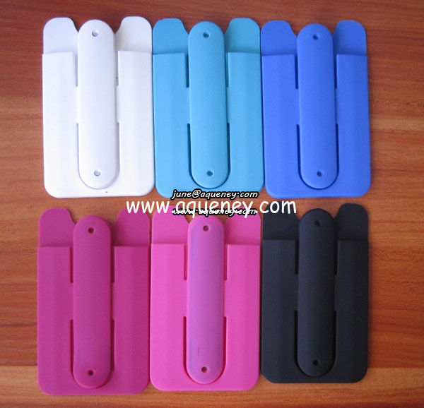 MOQ:500pcs Silicone Wallet with 3M Adhesive Sticks on the Back of All Smart Phones