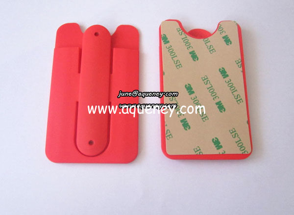 OEM 3M adhesive silicone smart card pocket with phone stand,Any pantone color